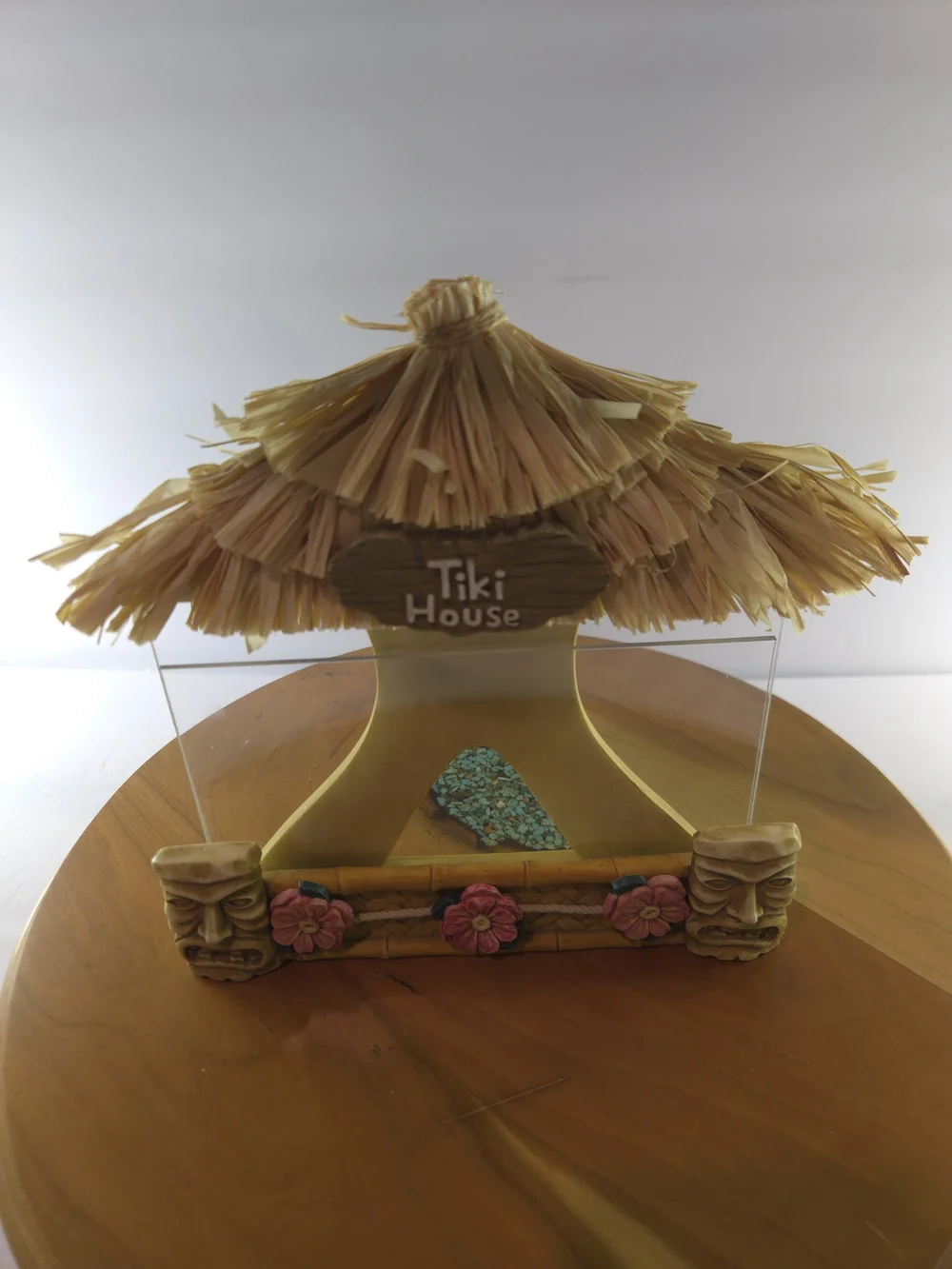 Tiki Hut Photo Frame Tropical Hawaiian Luau Decor Thatch Roof Tiki Masks,Vintage